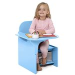 Rainbow Tree Kids Table and Chairs with Storage Bin Wooden Toddler Table and Chairs Sets 2 in 1 Children Chair Desk with Small Table for Study Activity Indoor or Outdoor Use (Blue)