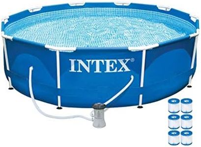 Intex 4 Person Metal Frame Outdoor Above Ground Pool Set with Drain Plug, Filter Pump, and 6 Type H Replacement Filter Cartridges, Blue