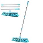 KMAKII Push Broom Outdoor Broom Stiff Bristle 18 inches Brush Head Floor Scrub Brush with 50"Adjustable Stainless Steel Handle for Garages, Sidewalks and Decks