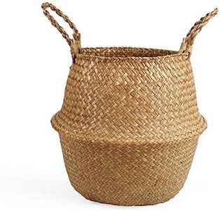 BlueMake Woven Seagrass Belly Basket for Storage Plant Pot Basket and Laundry, Picnic and Grocery Basket (Medium, Original)