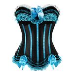 Grebrafan Push up Corsets for Women Plus Size Striped Bustier Burlesque (UK(22-24) 6XL, Black/Sky Blue)