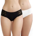 NICSY Panty for Womens Underwear Cotton Bikini Panties Side Lace Soft Hipster Panty Ladies Stretch Full Girls Briefs Panties Pack (XL, (Pack of 2 Black/White) Lace Panty)