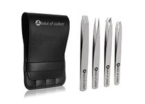 Abdul of Sialkot Eyebrow Tweezer Set for Women & Men Professional Slant and Pointed Tweezers Set with Case Precision Tweezers Kit for Facial Hair, Splinter and Ingrown Hair Removal(Sliver4 piece)