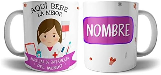 Kartoon Kase Taza Auxiliar Enfermeria Mujer Original Personalizada con Nombre | Mejor del Mundo Taza Profesiones de Cafe Desayuno para Regalar (Auxiliar Enfermeria Mujer)