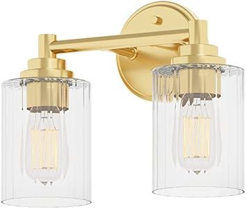 GETINLIGHT 12" Wide 2-Light Gold Bathroom Vanity Light, Clear Ribbed Glass Shade Wall Sconce, Bulb Not Included, IN-0444-2-GD