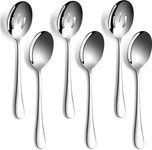 6-Piece Stainless Steel Serving Spoons Set - 3 Large Serving Spoons & 3 Slotted Spoons - Buffet, Party, Banquet, and Kitchen Utensils - Silver