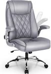 NEO CHAIR Office Chair Computer High Back Adjustable Flip-up Armrests Ergonomic Desk Chair Executive Diamond-Stitched PU Leather Swivel Task Chair with Armrests Lumbar Support (Grey)