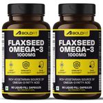 Boldfit Flaxseed Oil Capsules 1000mg with Omega 3 for Men & Women - Supports Skin, Joint, Hair & Immunity Support - Pack of 2-120 Veg Capsules.