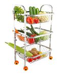 SLIMSHINE Stainless Steel Kitchen Trolley | Rolling Fruit and Vegetable Cart | Multi-Tier Storage for Produce, Pantry, and More | Easy Assembly