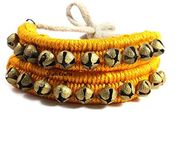 Kathak Dancing Ghungroo Bells Music Anklet Pair, (10+10) Bells Tied with Velvet Yellow Pad Indian Bharatnatyam Classical Dancers Musical Instrument