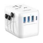 LENCENT Universal Travel Adapter, International Charger 3 USB Ports & Type-C Charging Adaptor for Cellphones,Laptop, All in One Plug Adapter Over 200 Countries (USA UK EU AUS) (Grey) (651FC)