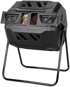 HORTIKRAFT 160L Dual Chamber Compost Tumbler, 360° Rotating Outdoor Composter Bin with Sliding Doors, Recycled BPA-Free Plastic and Steel Frame, for Garden, Kitchen and Lawn Waste