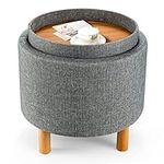 CASART Storage Ottoman, 4-in-1 Round Footstool with Removable Lid, Modern Padded Seat Upholstered Sitting Stool for Living Room Bedroom Hallway (Grey)