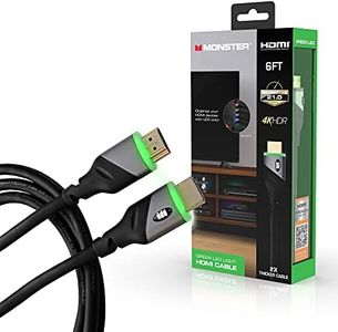 Monster 6ft High Speed 4K HDR HDMI Cable with Built-in Green LED Light, Gaming Video and Computer Cable