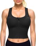 GLAMORAS Women Polyester Spandex Medium Impact Front Zip Sportswear Bra Longline Fitness Criss Cross Back Crop Tops Tank Gym Yoga Workout, Size: M-2Xl, Black