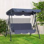 3 Seater Garden Swing Chair - Seat Hammock Swinging Metal Terrace Canopy Bench | Swing Chair Awning Glider 3-seater, Relaxing Outdoor Garden Furniture (Grey)