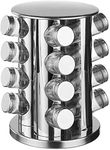 TRAY Spice Rack, Revolving Countertop Spice Tower, Free Standing Stainless Steel Spices Rack Holder And Storage With 16 Empty Glass Spice Jars (Color : SILVER)