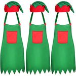 JOVITEC 6 Pieces Christmas Apron and Hat Set Christmas Elf Apron and Elf Hat for Christmas Party Costume Supplies (Elf)