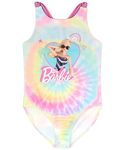 Barbie Swimsuit for Girls | Kids Fashion Doll Pink White Logo | Tie Dye Swimming Costume | Children’s All in One Swimwear 3-4 Years