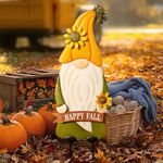 TERESA'S Collections Fall Decor Harvest Gnome and Pumpkin Garden Stakes for Yard Fall Outdoor Decor, Garden Decor with Metal Pumpkin Sign Thanksgiving Decorations, Green Autumn Decor for Outside 27"