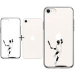 CuVery Compatible with Both iPhone SE (2022 Model) and (2020 Model), Side Soft TPU Bumper, Back Hard Hybrid Clear Transparent case,Tennis Smash! 2