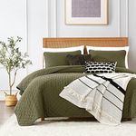 ROARINGWILD Green King Size Quilt Bedding Sets with Pillow Shams, Olive Lightweight Soft Bedspread Coverlet, Sage Quilted Blanket Thin Comforter Bed Cover, All Season, 3 Pieces, 104x90 inches