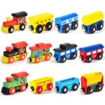 Atoylink Animals Wooden Train Set Toys Engines Cars Magnetic Collection of Vehicles Montessori Educational Toys Preschool Learning Toys Gifts for Kids Toddler Boys Girls 1 2 3 4 5 6 Years Old 12Pack