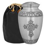 Grace and Mercy Pewter Cross Adult Cremation Urn for Human Ashes - A Warm and Lovely Large Urn with a Hand Crafted Classy Finish to Honor Your Loved One - with Velvet Bag