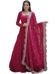 Fashion Basket Women's Faux Georgette Embroidered Yellow Anarkali Gown with Dupatta (Medium) (X-Large, Pink)