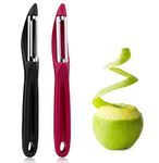 OYRIS Fruit and Vegetable Peeler - Stainless Steel Swiveling Razor Sharp Blades Serrated and Dual Edge Blades/Scraper 2-Piece (Set of 2 - Red + Black)