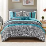 Mi Zone Comforter Set Fun Bedroom Décor - Modern All Season Polka Dot Print, Vibrant Color Cozy Bedding Layer, Matching Sham, Decorative Pillow, Full/Queen, Leopard Teal 4 Piece