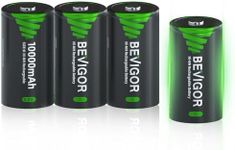 BEVIGOR Rechargeable D Batteries, High Capacity 10000mAh NiMH D Cell Batteries, Low Self Discharge D Batteries 4 Count