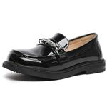 DADAWEN Girl's Slip On Fashion Loafers Oxfords Walking Shoes (Little Kids/Big Kids) Black (Chain) 11 US