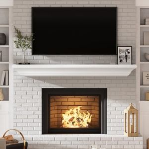 Eshoma Fireplace Mantel - 72 Inch Floating Shelf for Over Fireplace - Wood Mantel with Invisible Heavy Duty Wood Bracket, Modern Wall Mounted Mantle Shelf, White, 72 X 8 X 6