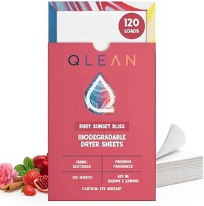 QLEAN Dryer Sheets | Natural Fabric Softener & Removes Static Cling | Vegan Laundry Softener | Soft, Fresh Laundry, Perfect for Clothes and Beddings - 120 Loads (Ruby Sunset Bliss)