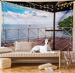 Modern Decor Tapestry, Balcony Porch Sea Ocean View in Trinidad and Tobago Island Tropic Photo Image, Wall Hanging for Bedroom Living Room Dorm, 80 W X 60 L Inches, Multicolor