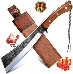 Freelander Japanese Style High Carbon Steel Machete with Red Sandalwood Ergonomic Full Tang Handle and Wood-Leather Sheath — Heavy-Duty Outdoor Tool for Camping, Hiking, Yard Work, and Survival