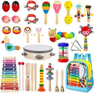 Kids Musical Instruments, 33Pcs Wooden Percussion Instruments Tambourine Xylophone Toys for Kids Children, Preschool Education Early Learning Musical Toy for Boys and Girls