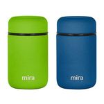 MIRA 2 Pack Insulated Food Jar Thermo for Hot Food & Soup, Compact Stainless Steel Vacuum Lunch Container, 13.5 oz, Green, Denim