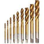 Yakamoz 9pcs Screw Tap Set Titanium Spiral Flute Drill Taps Metric M2 M2.5 M3 M4 M5 M6 M8 M10 M12 Thread Tapping Tool