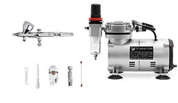 Aerograph Mini Oil-Less Air-Compressor and Airbrush AG-180R Set 0.3mm,& 0.5mm Dual Action Gravity Feed Airbrush with Hose Pipe (6ft)