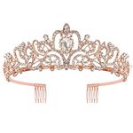 Shining Diva Fashion Crystal Tiara and Crown for Women Stylish Headband Crowns with Comb Tiaras for Girls Kids Queen Princess Wedding Bridal Birthday Gift Hair Accessories (Rose Gold) (rrsd15414hb)