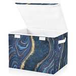 Storage Boxes with Lids, Elegant Navy Gold Marble Large Storage Basket Organizer Shelves Cube Bin Toy Clothes Underbed