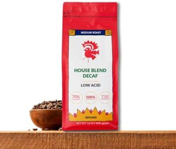 Puroast Low Acid Coffee, Ground Coffee, Decaf House Blend, Medium Roast, Certified Low Acid Coffee, pH 5.5+, Gut Health, 2.2 LB, Higher Antioxidants, Smooth for Espresso, Decaf Coffee