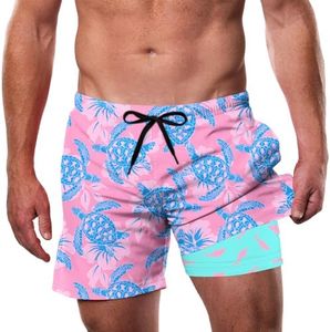 Cozople Swimming Trunks for Men Swim Shorts with Compression Liner Turtle Style Bathing Suit Quick Dry Board Shorts Inside Outside S