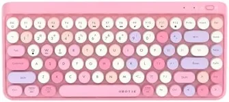 UBOTIE Portable Bluetooth Colorful Computer Keyboards, Wireless Mini Compact Retro Typewriter Flexible 84Keys Design Keyboard (Pink-Colorful)