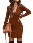 Blooming Jelly Women's Long Sleeve Sweater Dress Mini Knit Sexy Bodycon Dress Pullover Sweaters Dresses, Brown, S