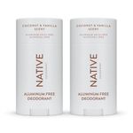 Native Deodorant Womens & Men – Alcohol & Aluminium Free - Coconut & Vanilla Scent - Naturally Derived with Shea Butter, Coconut Oil & Baking Soda - 72 Hour Odor Control (2 Pack, 75ml Each)