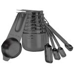 2lbDepot Black Measuring Cups & Spoons Set of 14, Premium Stainless Steel Metal, 7 Accurate Measuring Cups, 6 Measuring Spoons, 1 Leveler, Dry & Liquid Ingredients for Kitchen Baking & Cooking