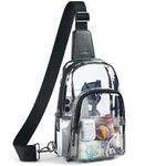 LATMAP Clear Bag for Stadium Events Large Clear Sling Bag for Women Men Crossbody Fanny Pack Backpack Chest Daypack,Solid-Black